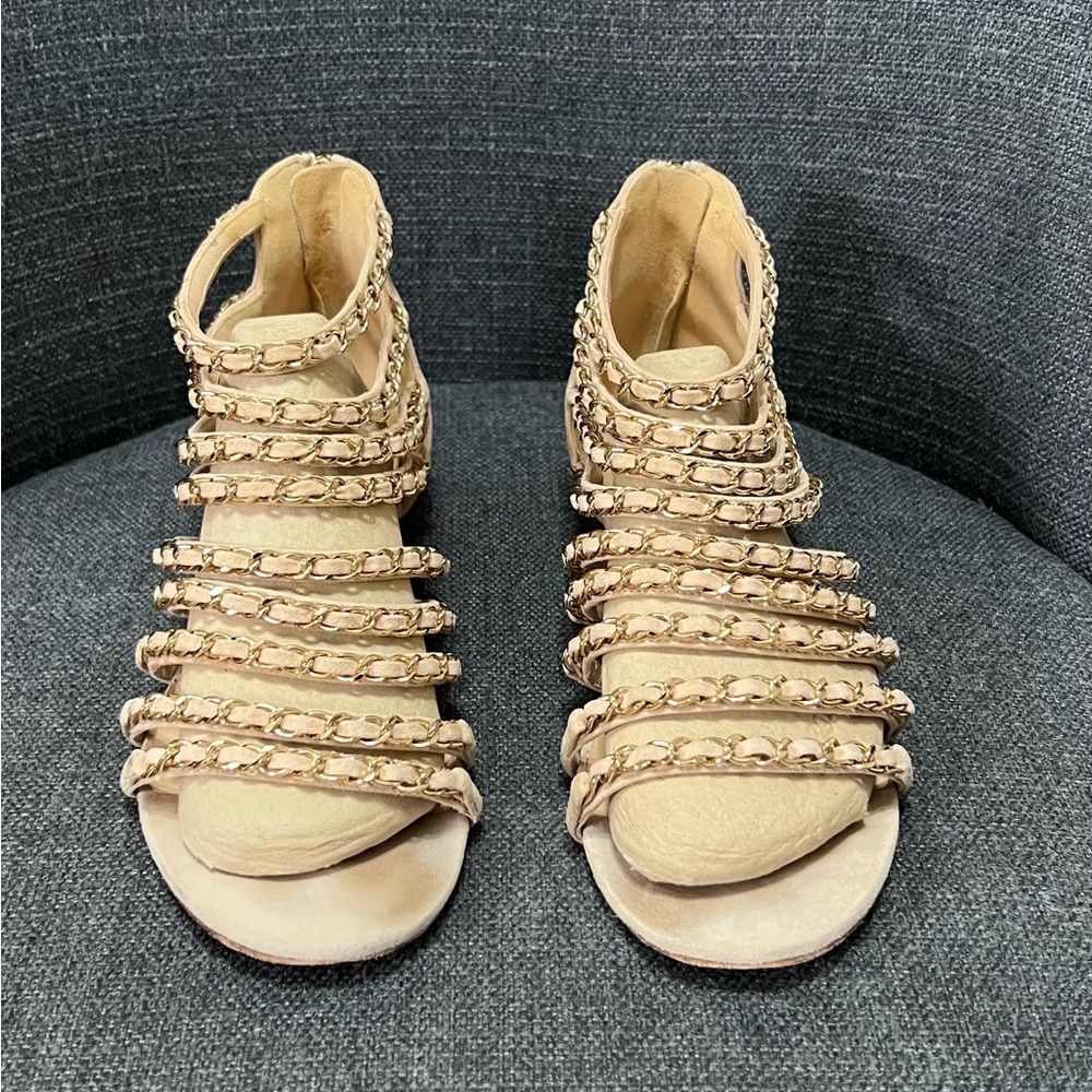 Chanel Beige Chain-Strap Gladiator Sandals